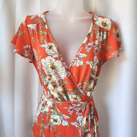 New Superfoxx Orange Floral Short Sleeve Wrap Maxi Dress Size XS - Picture 8 of 10